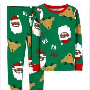 Carter’s Green And Red Brown Santa 2 Piece Pajamas size 6. NWT
